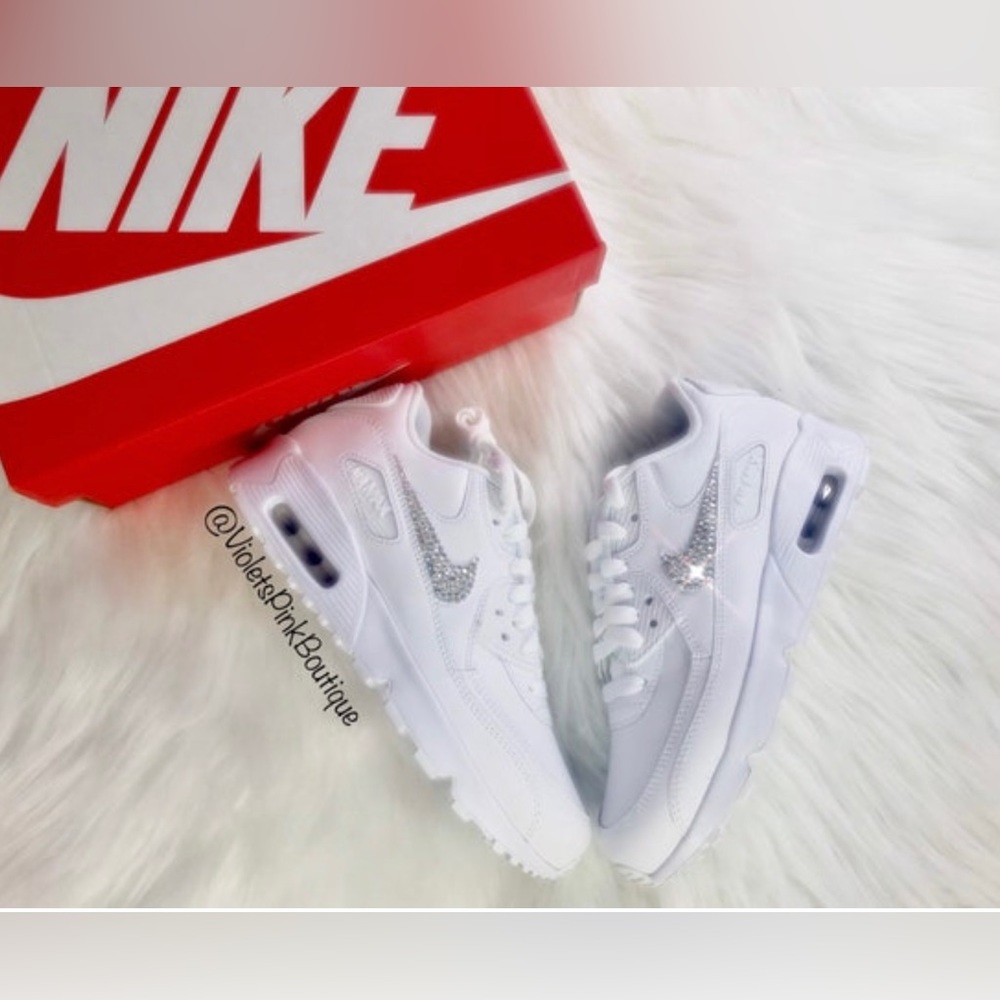 Womens Swarovski crystal custom Nike Air Max 90 White Leather